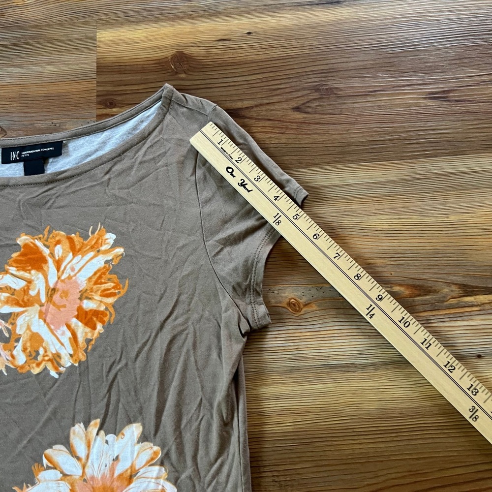 INC International Concepts Women Medium Petite MP Brown Orange Y2K Floral Top - Picture 7 of 8